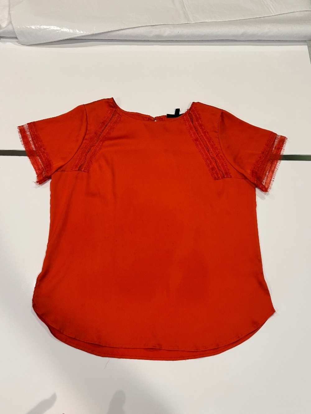 Donna Karan NY Luxurious Silk Lace Short Sleeve in Hermes Orange